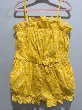 Janie and Jack Yellow Floral Cotton Bubble Romper Sunsuit Ruffle Size 4 4T⁠